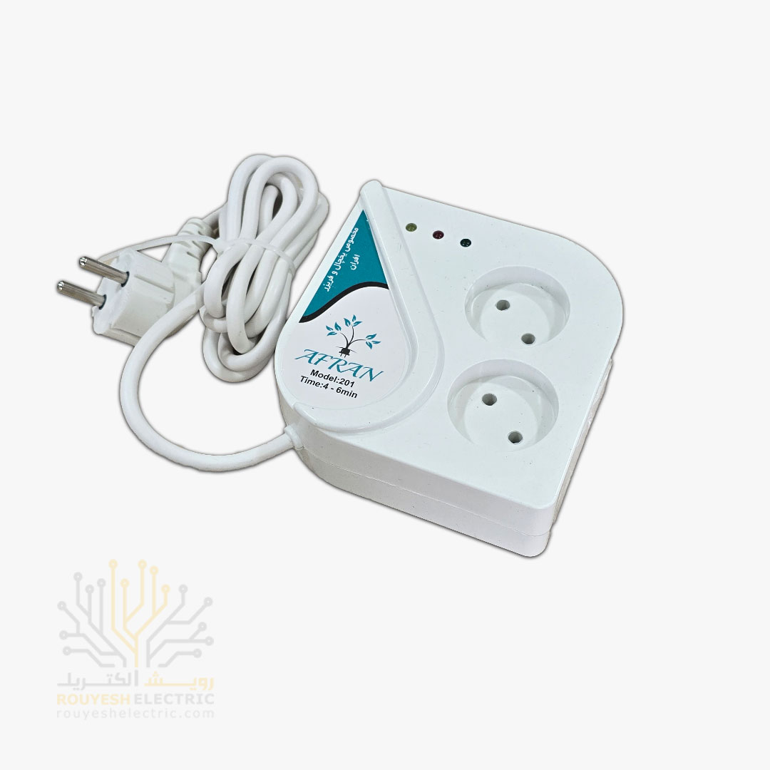 محافظ برق یخچال سیار دو خانه برند افران کد 201 استاندارد بدون ارت بدون کلید بدنه سفید آنالوگ 1/8 متری