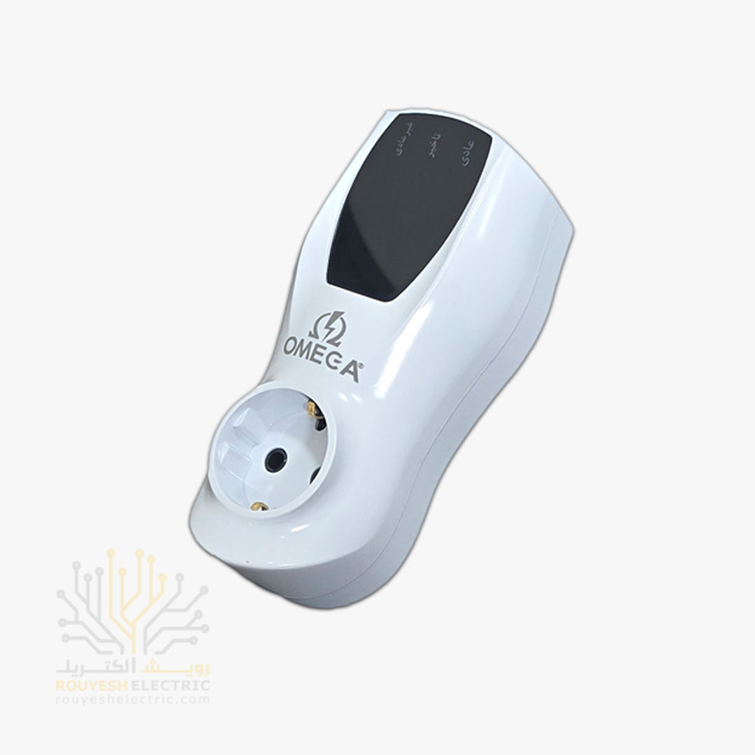 محافظ برق کولری و لباسشویی و ظرفشویی دیواری تک خانه برند امگا مدل G1000 استاندارد ارتدار بدون کلید بدنه سفید دیجیتال 