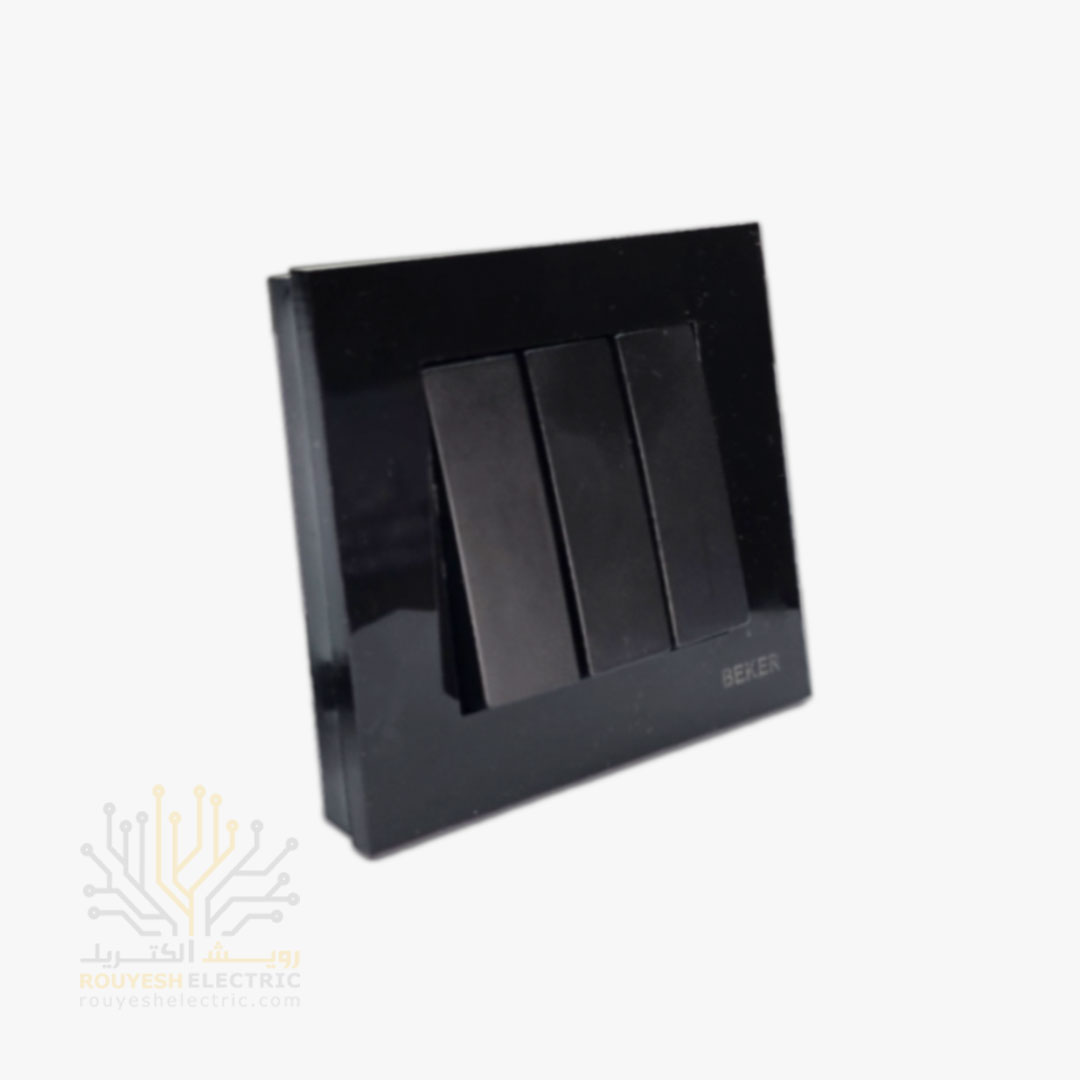 کلید سه پل توکار برند بکر مدل گلس مشکی