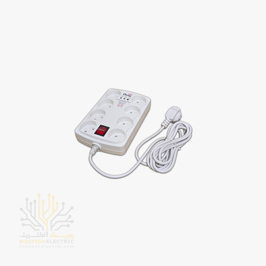 محافظ برق کامپیوتر سیار هشت خانه برند افق مدل 802 استاندارد بدون ارت کلید دار بدنه سفید آنالوگ 3 متری