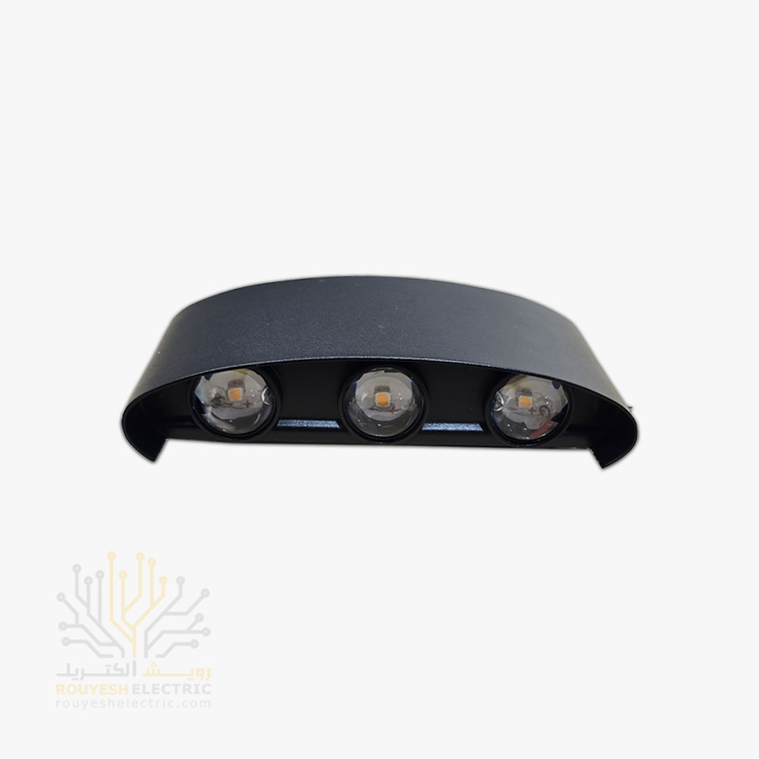 چراغ دیواری دکوراتیو 6 وات برند ایران مهر مدل قطاری بدنه آلومینیوم مشکی نور آفتابی