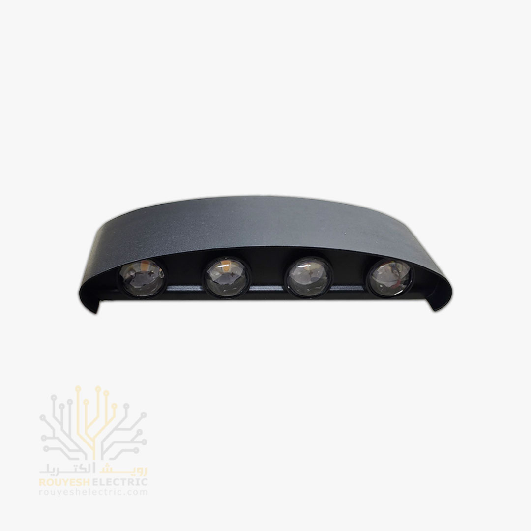 چراغ دیواری دکوراتیو 8 وات برند ایران مهر مدل قطاری کد ایران 04 بدنه ABS مشکی نور آفتابی
