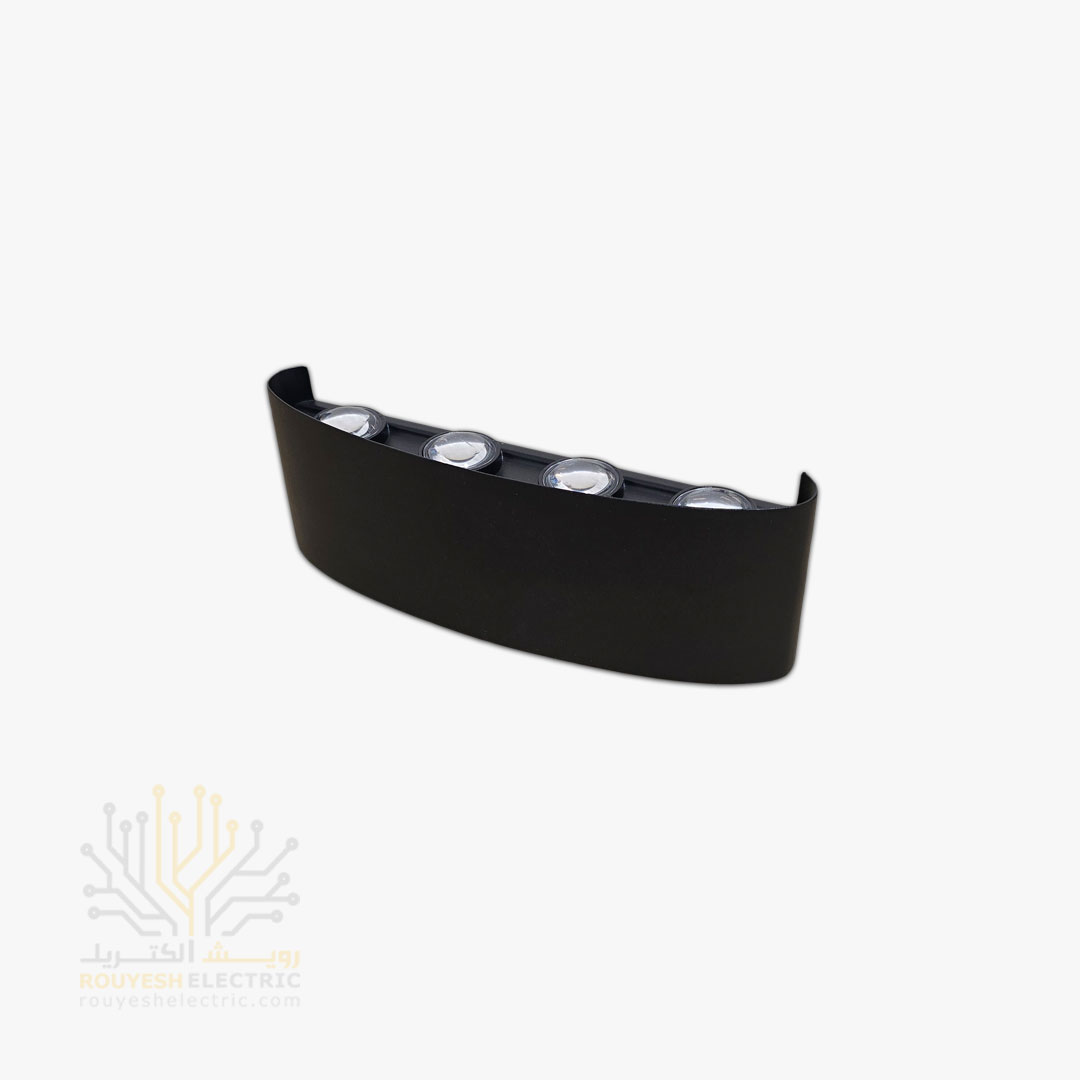 چراغ دیواری دکوراتیو برند دبلیو آر لایت مدل قطاری 8 وات چیپ کری بدنه آلومینیوم مشکی نور آفتابی
