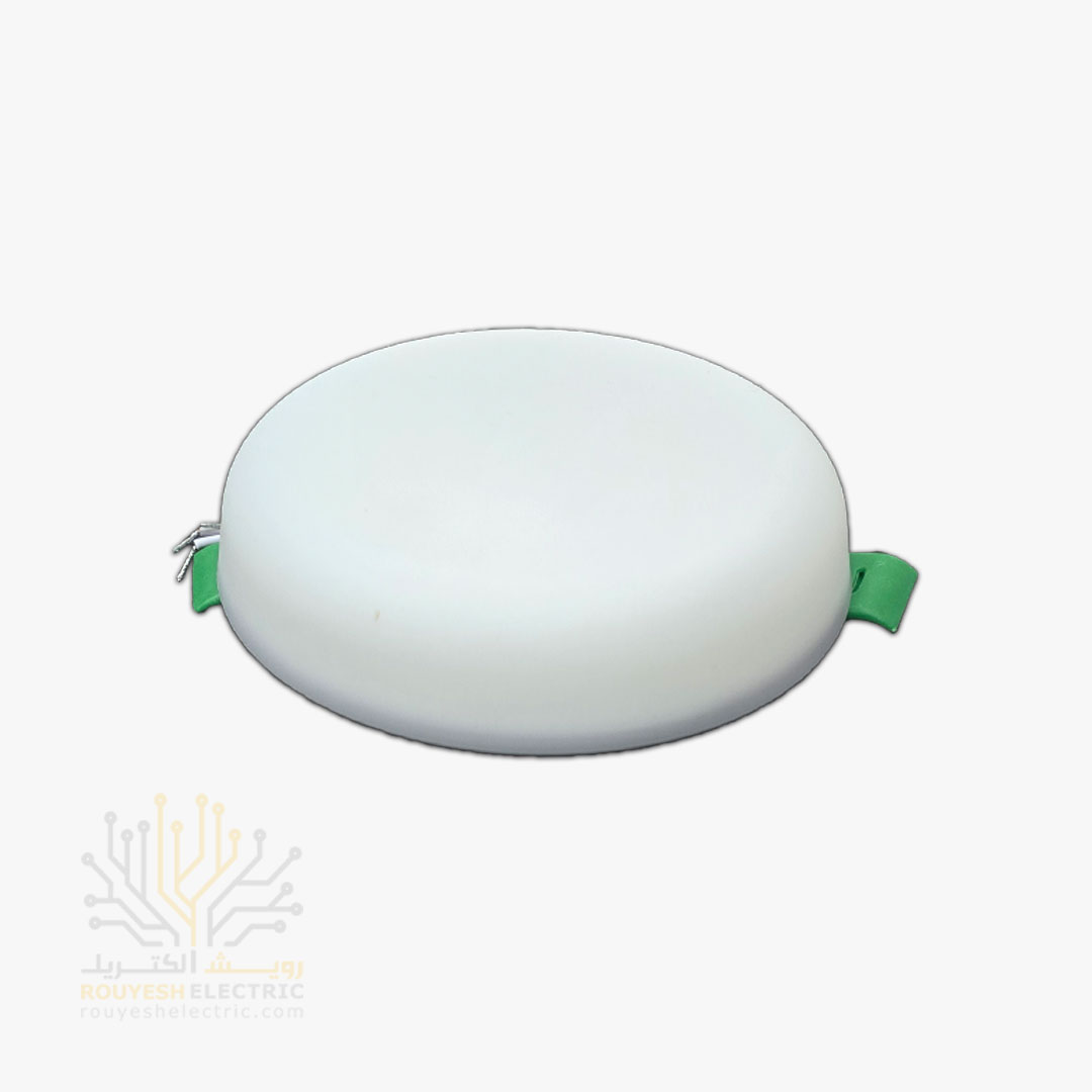 پنل سقفی توکار فول لایت 10 وات برند تک تاب مدل هاله فنر متغیر دایره بدنه فلز بدون درایور استاندارد رنگ مهتابی
