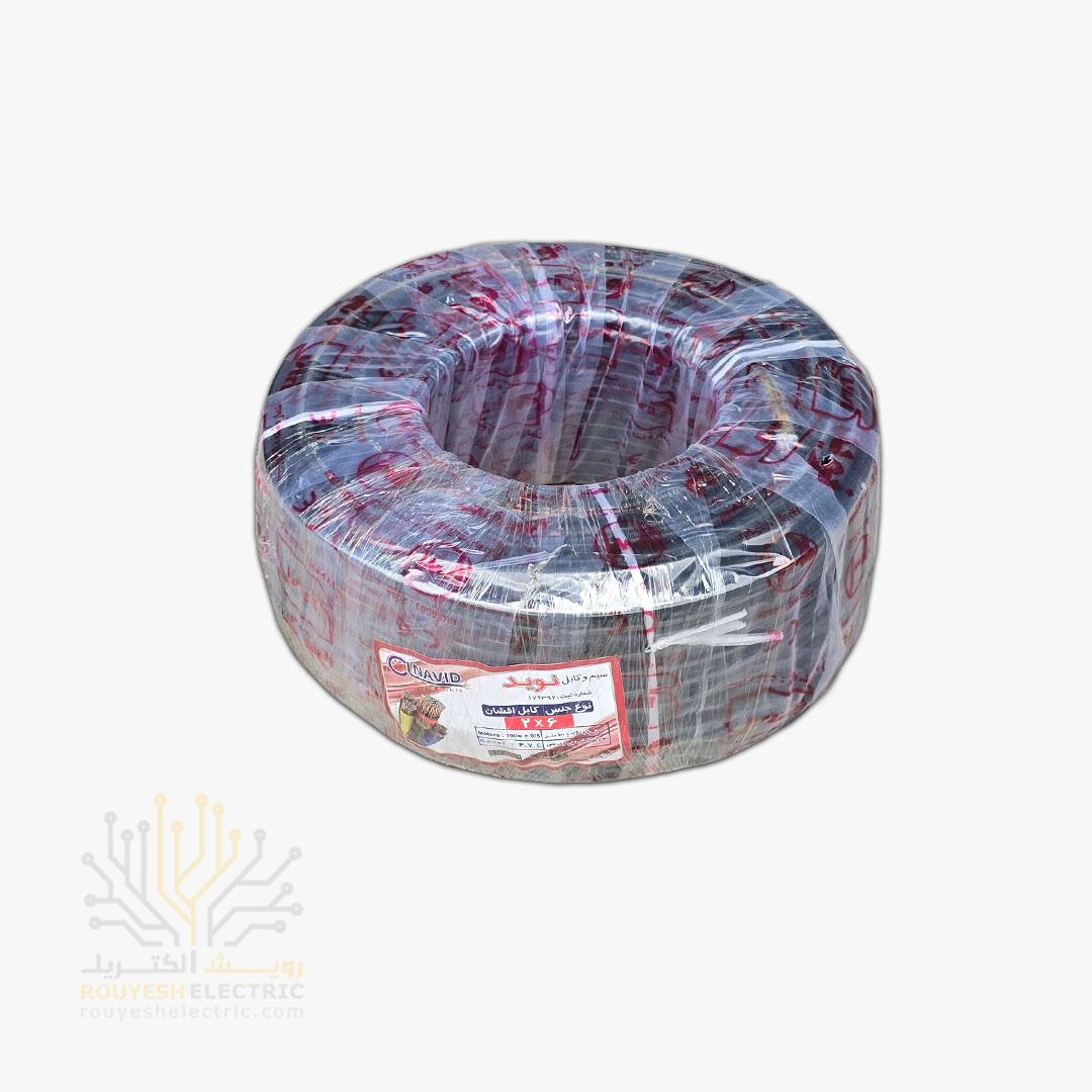 کابل برق نمره 2x6 برند نوید استاندارد حلقه 100 متری