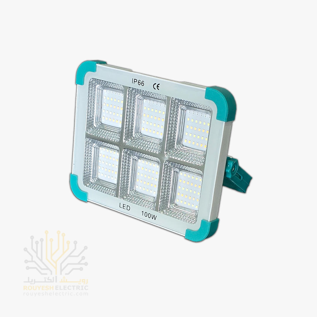 چراغ اضطراری پروژکتوری 180 SMD برند کاربیست 6 پنجره 100 وات 5 حالته دارای پنل خورشیدی مگنت دار معیوب