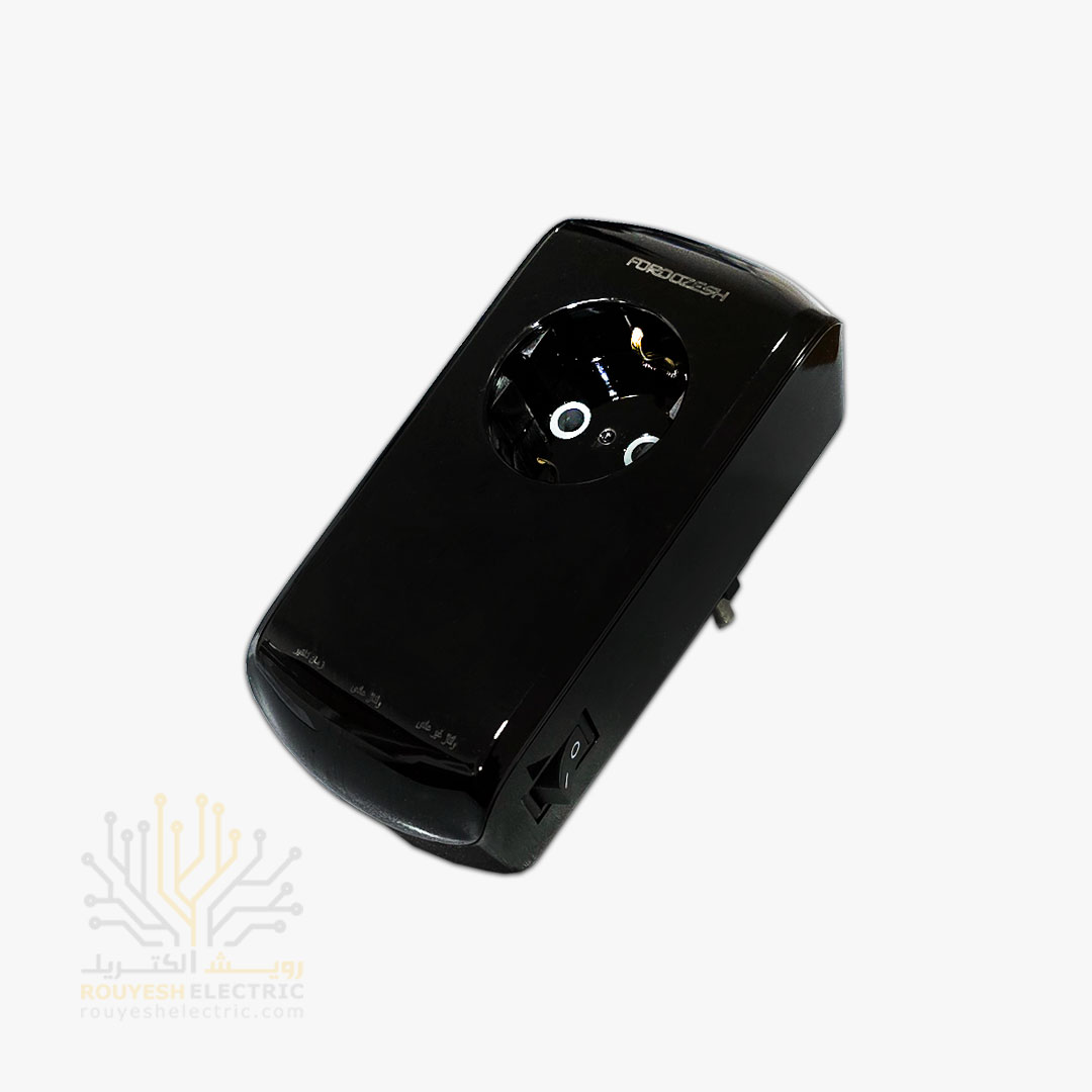محافظ برق یخچال دیواری تک خانه برند فروزش مدل LT100W لوتوس استاندارد ارتدار کلید دار بدنه مشکی آنالوگ