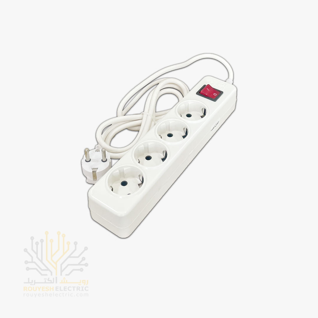 چهار راهی برق سیار برند افق مدل 404 استاندارد ارتدار کلید دار بدنه سفید کابل 1/8 متری