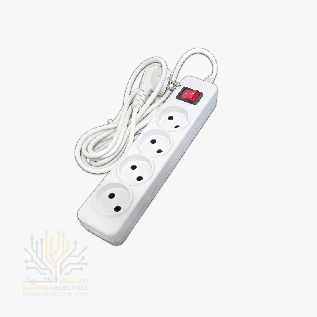 چهار راهی برق سیار برند افق مدل 403 استاندارد بدون ارت کلید دار بدنه سفید کابل 5 متری