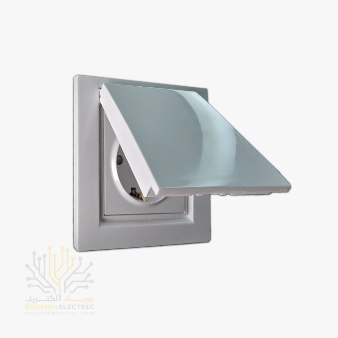 پریز برق ارتدار توکار برند بکر درب دار با مغزی پلی کربنات مدل آسان سفید