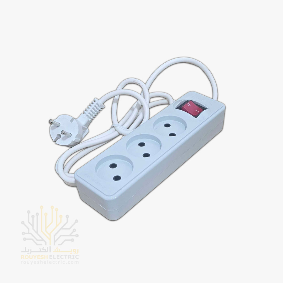 سه راهی برق سیار برند پارت الکتریک مدل شهاب کد 0512 استاندارد کلید دار کابل 1/8 متری