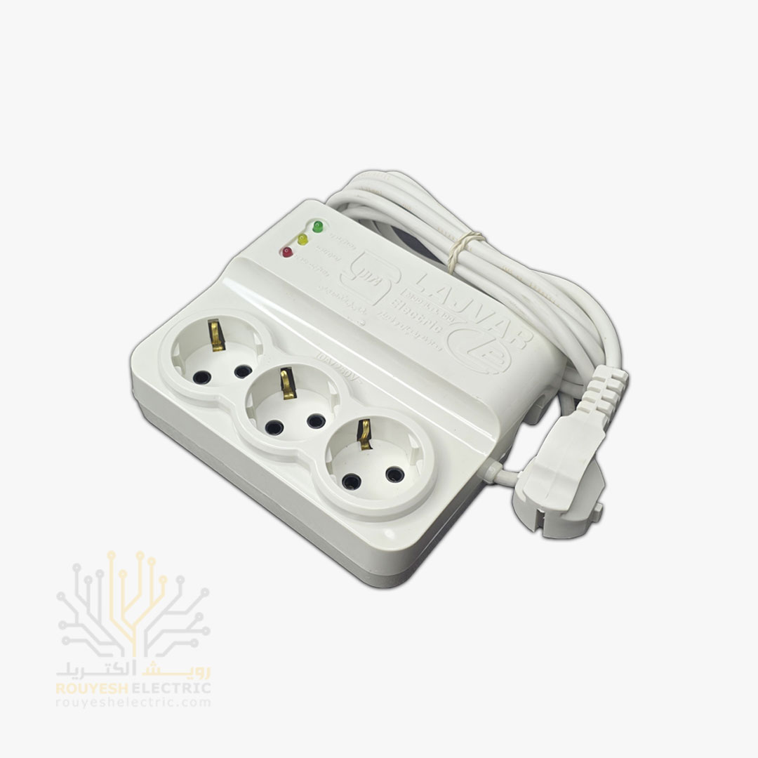 محافظ برق یخچال سیار سه خانه برند لجور استاندارد ارتدار بدون کلید بدنه سفید آنالوگ 2 متری
