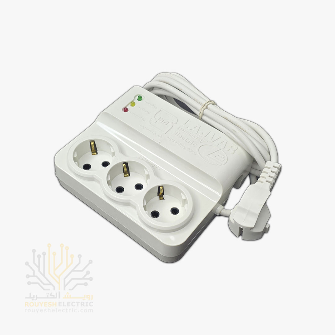 محافظ برق یخچال سیار سه خانه برند لجور استاندارد ارتدار بدون کلید بدنه سفید آنالوگ 3 متری
