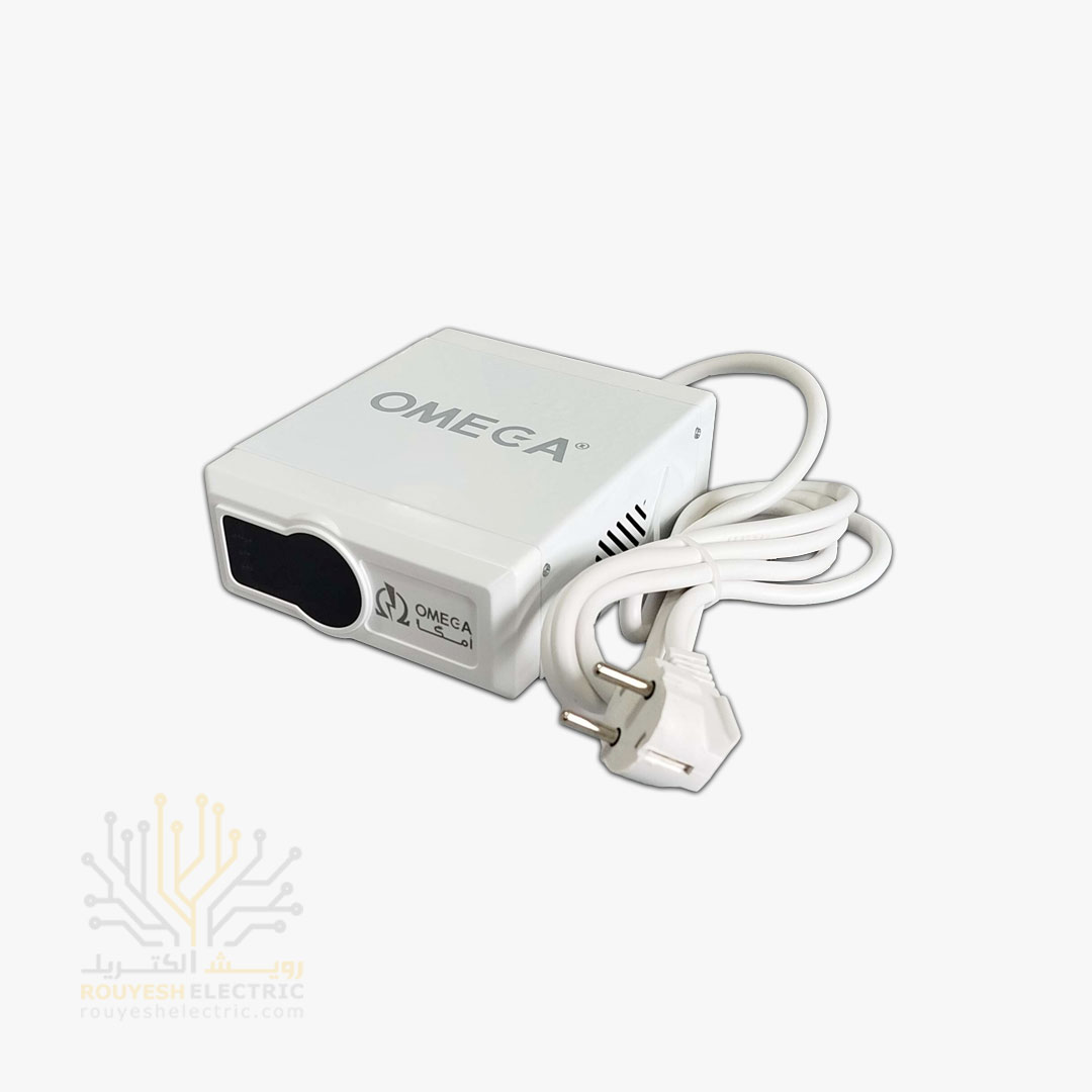 محافظ برق یخچال صنعتی سیار دو خانه برند امگا مدل F3100 استاندارد ارتدار بدون کلید بدنه سفید دیجیتال 2 متری