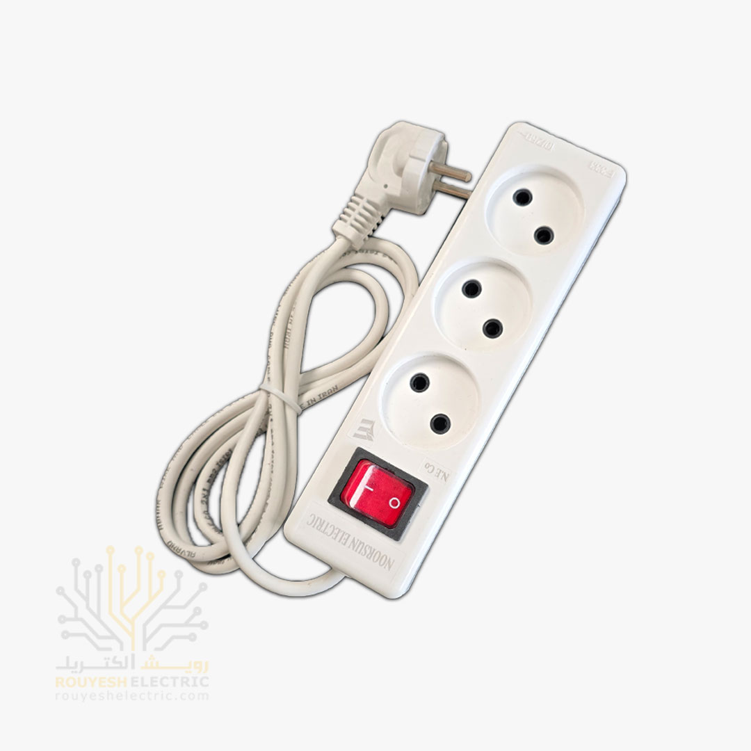 سه راهی برق سیار برند نورسان کلید دار طرح استاندارد کابل 1/5 متری