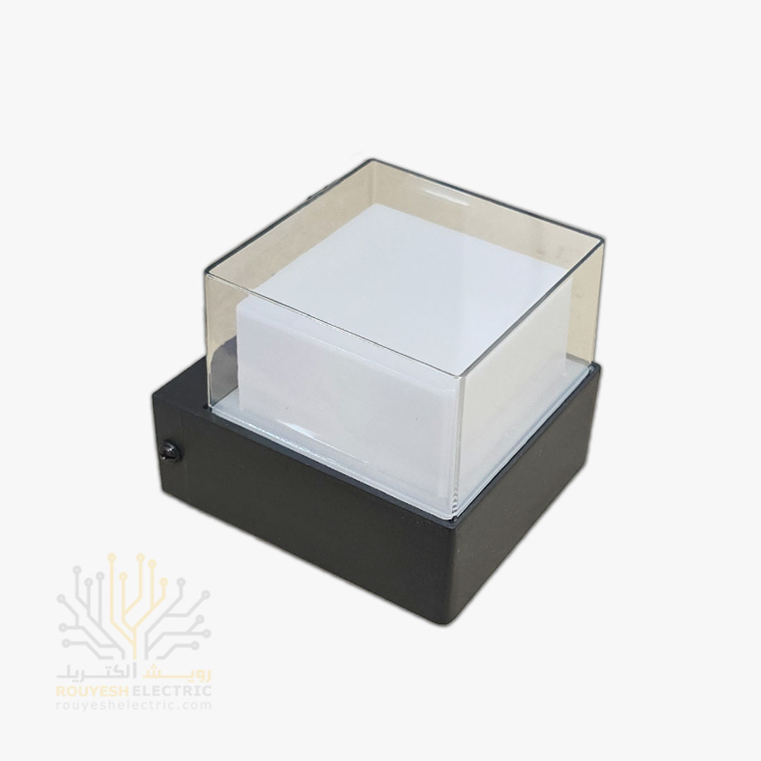 چراغ دیواری دکوراتیو 6 وات برند ایران مهر مدل مکعب یک طرفه کد ایران 21 بدنه مشکی نور نچرال