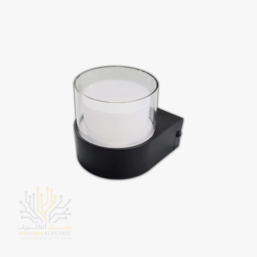 چراغ دیواری دکوراتیو 6 وات برند ایران مهر مدل استوانه یک طرفه کد ایران 17 بدنه مشکی نور آفتابی 6 ماه گارانتی