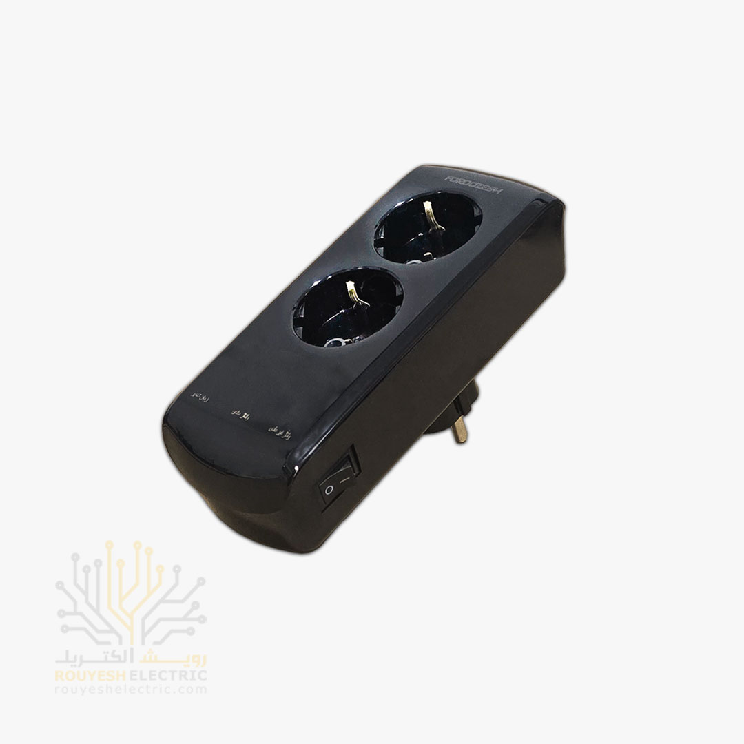 محافظ برق لباسشویی و ظرفشویی دیواری دو خانه برند فروزش مدل LT200 لوتوس استاندارد ارتدار کلید دار  بدنه مشکی دیجیتال