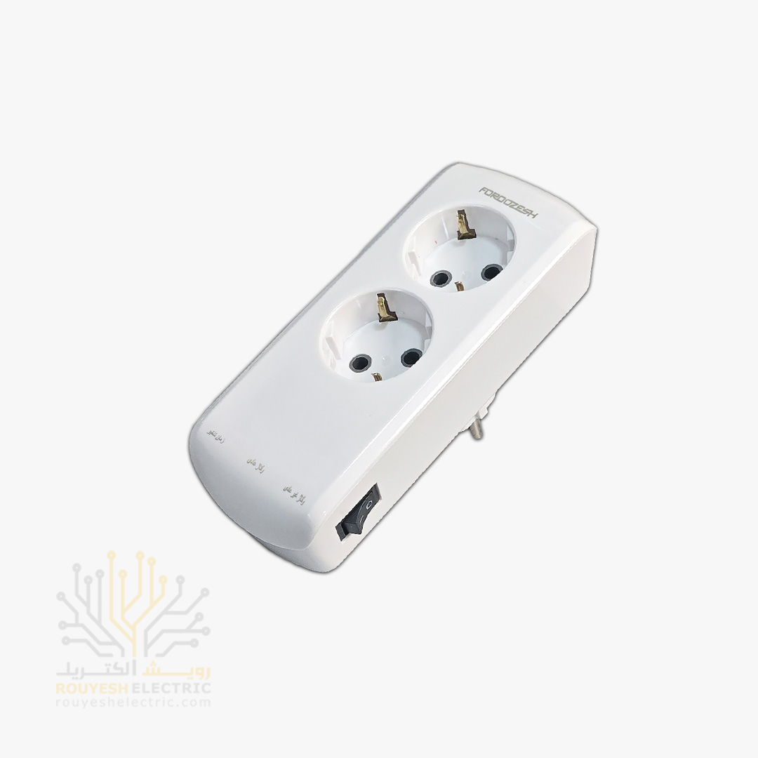 محافظ برق لباسشویی و ظرفشویی دیواری دو خانه برند فروزش مدل DG200W لوتوس استاندارد ارتدار کلید دار بدنه سفید دیجیتال